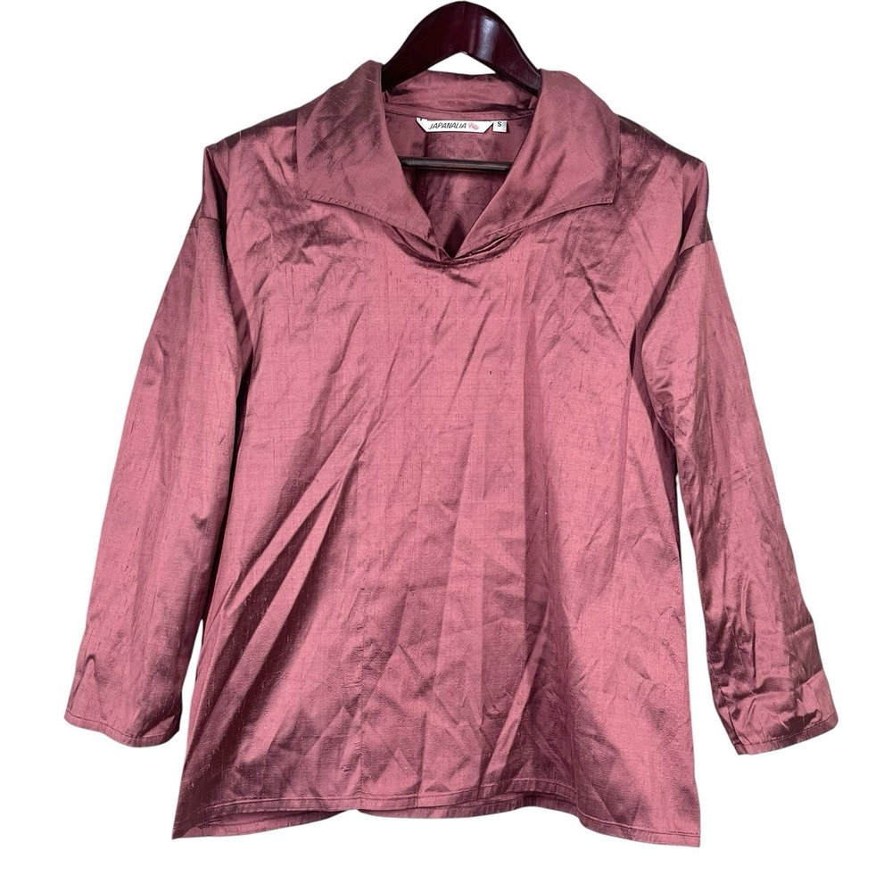 Japanalia Shantung Silk Blouse Womens S Shimmer Plum Vintage Oversized Lagenlook